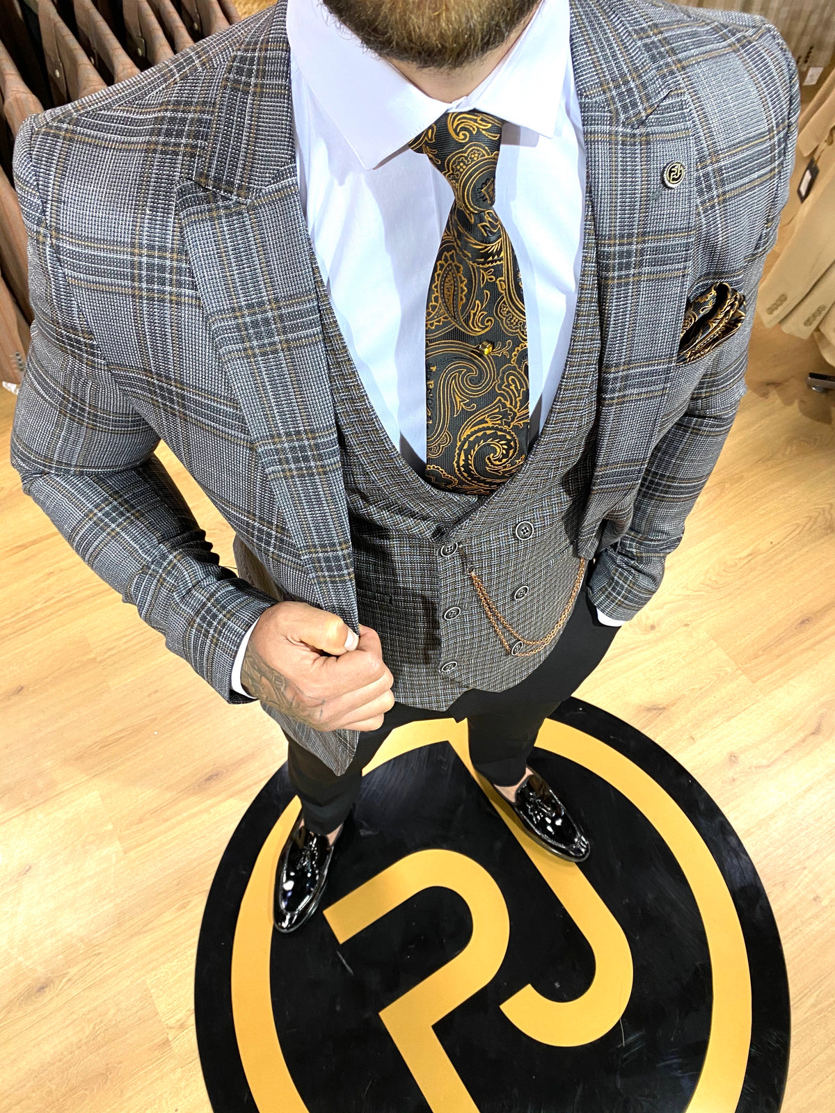 Wilson - Black/Grey/Orange 3 Piece Suit
