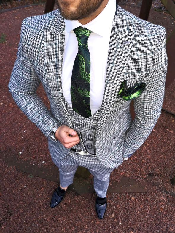 Royston - Green/White/Black 3 Piece Suit