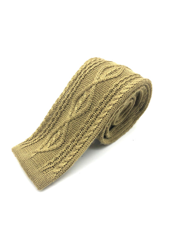 Knitted Flat Edge Pattern Tie - Beige #2
