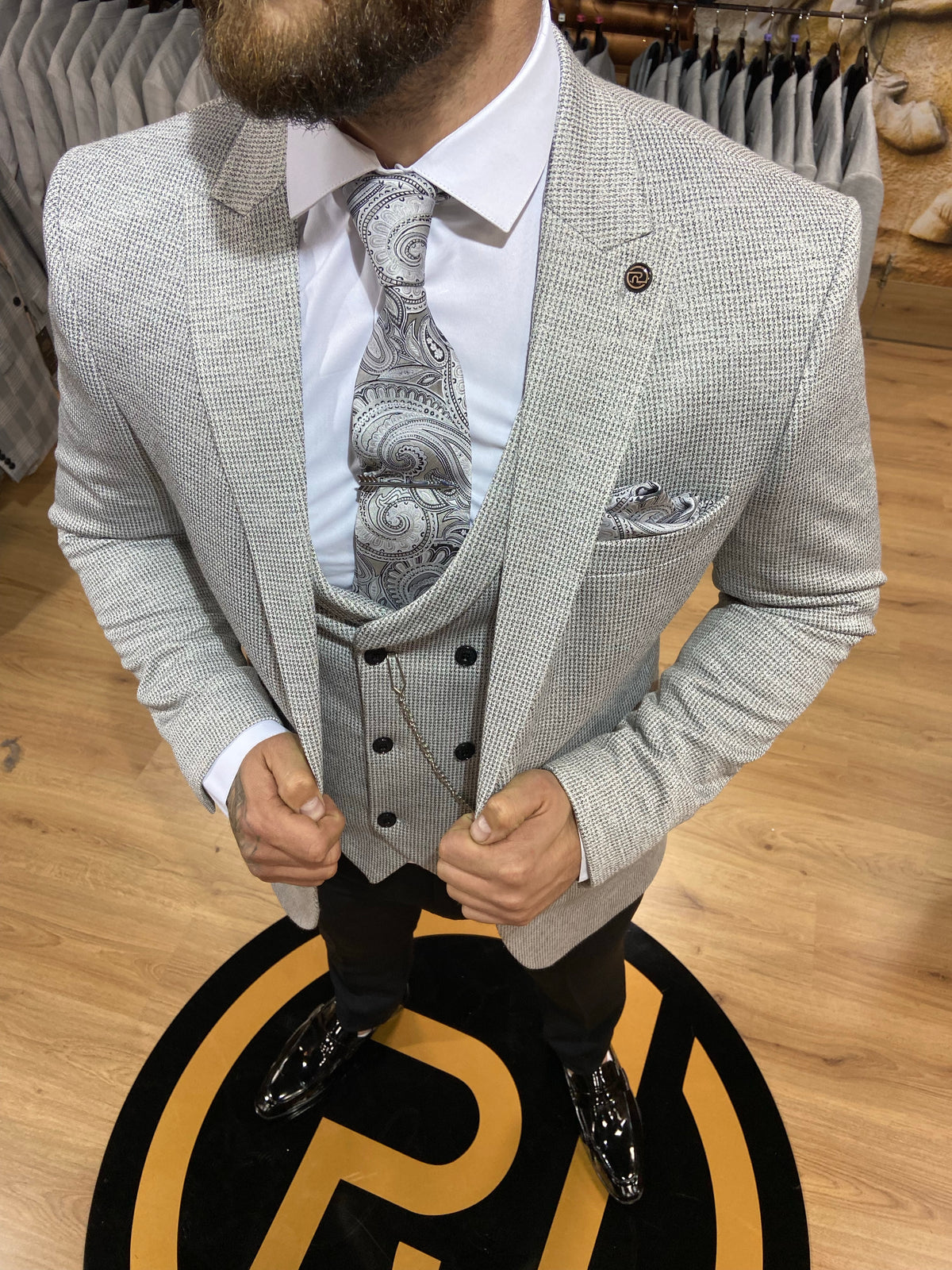 Mens grey 3 piece slim suit