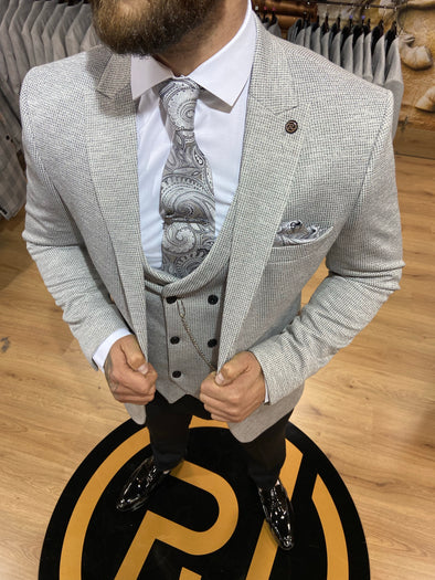 Mens grey 3 piece slim suit
