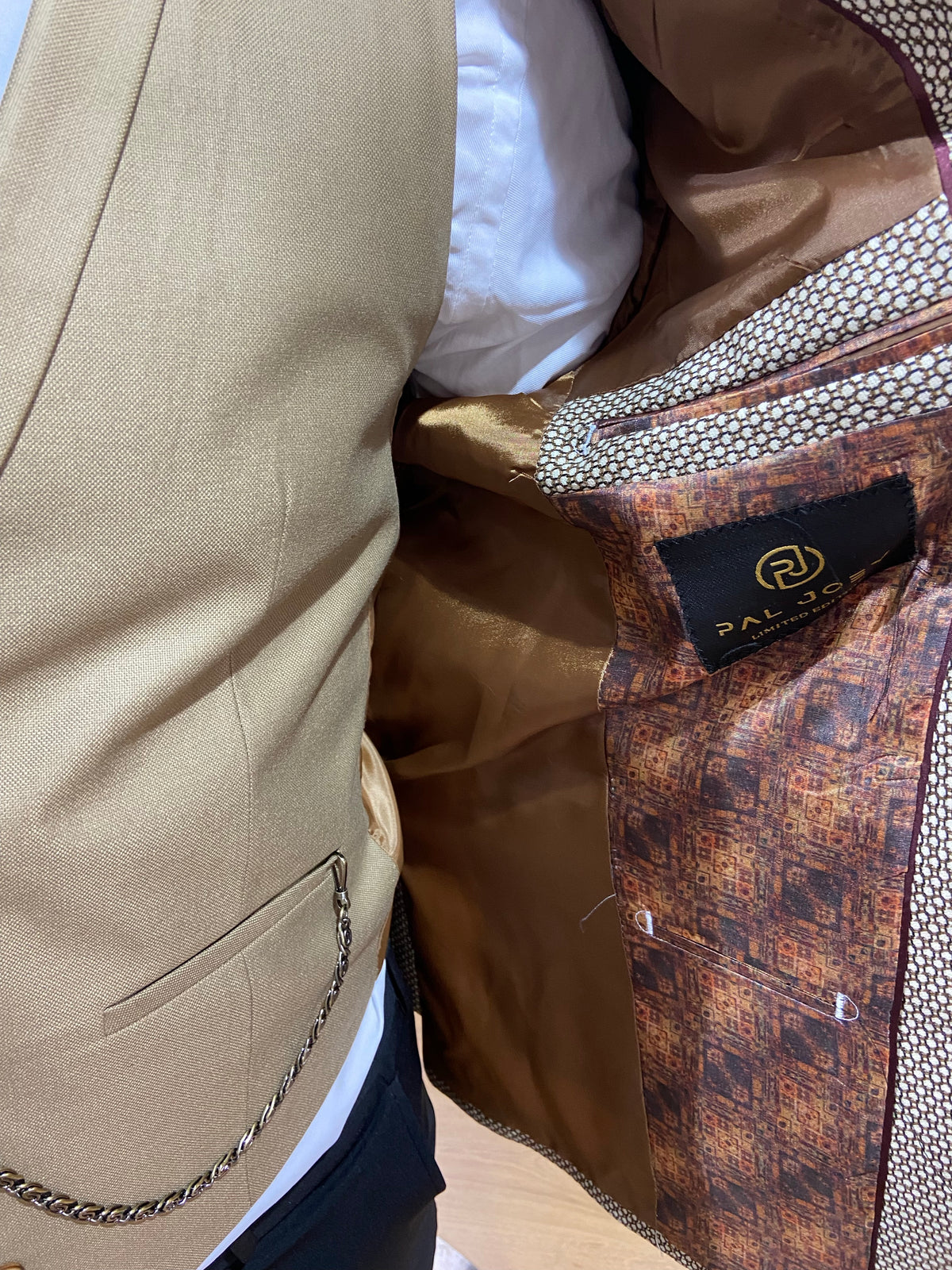 Mens beige 3 piece slim suit