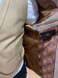 Mens beige 3 piece slim suit