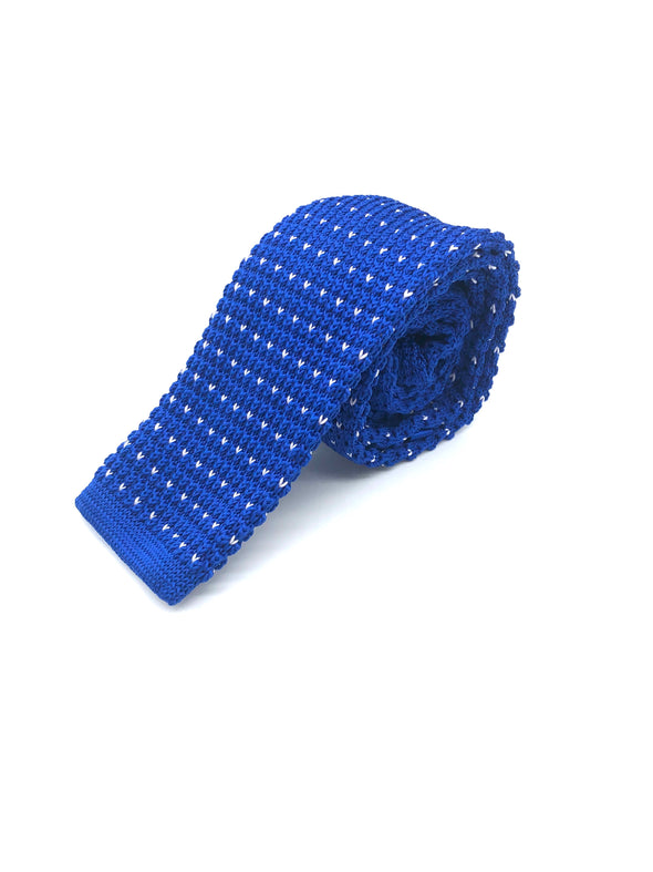 Knitted Flat Edge Pattern Tie - Royal Blue