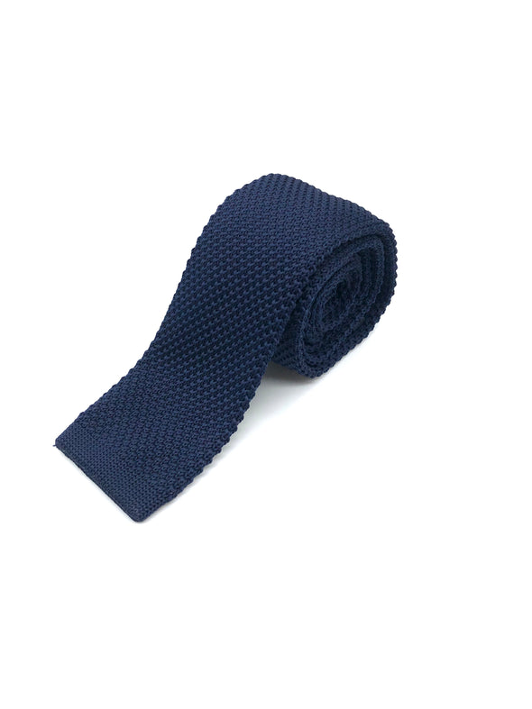 Knitted Flat Edge Tie - Navy