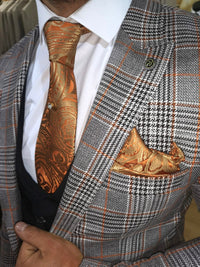 Morteza - Orange/Grey/Black 3 Piece Suit