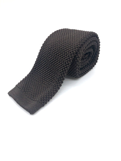 Knitted Flat Edge Tie - Dark Brown