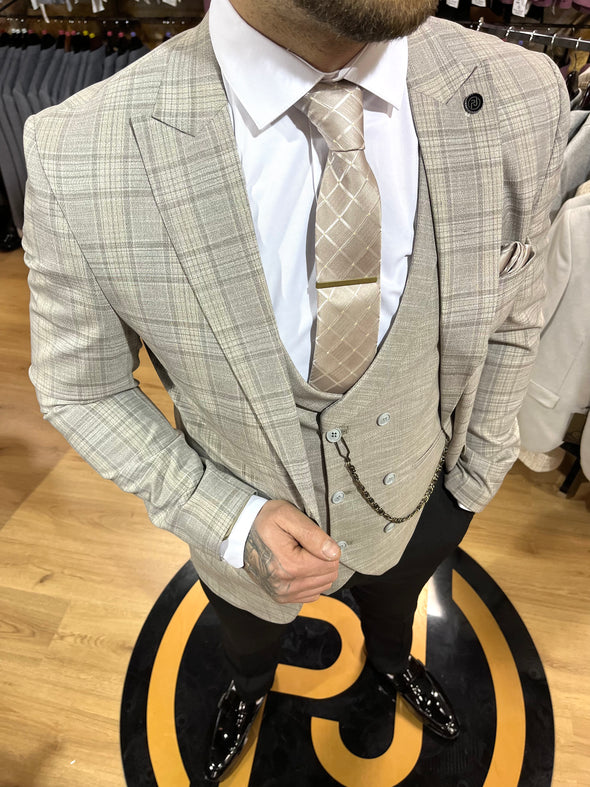 Savoca - Light Brown/Cream 3 Piece Suit
