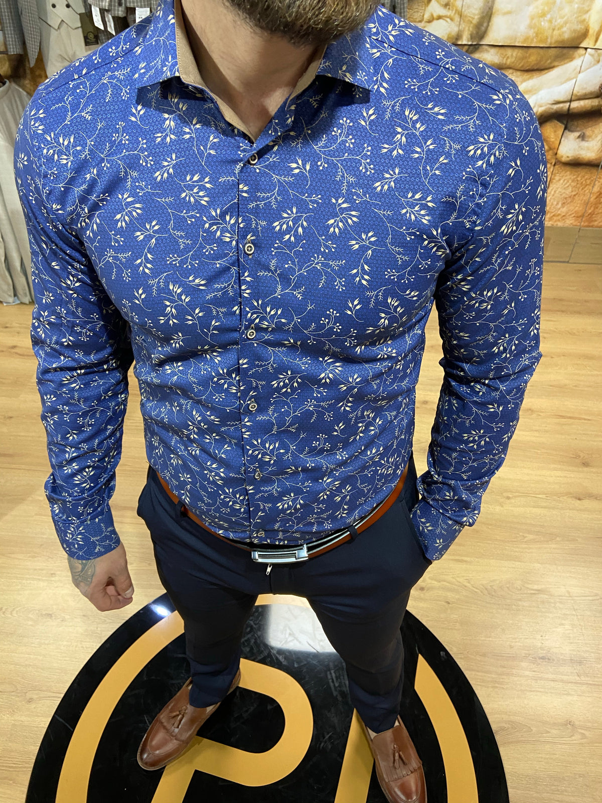 1493 Navy & Beige L/S Shirt