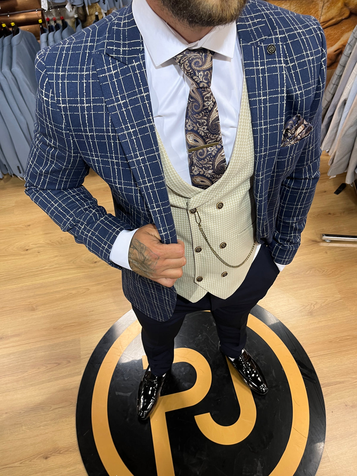 Del Piero - Navy/Cream 3 Piece Suit