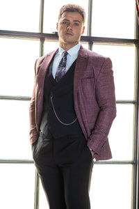 Mens red 3 piece slim suit
