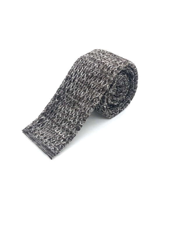 Knitted Flat Edge Pattern Tie - Brown