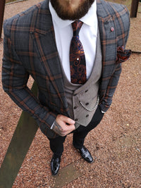 Mara - Grey/Orange 3 Piece Suit