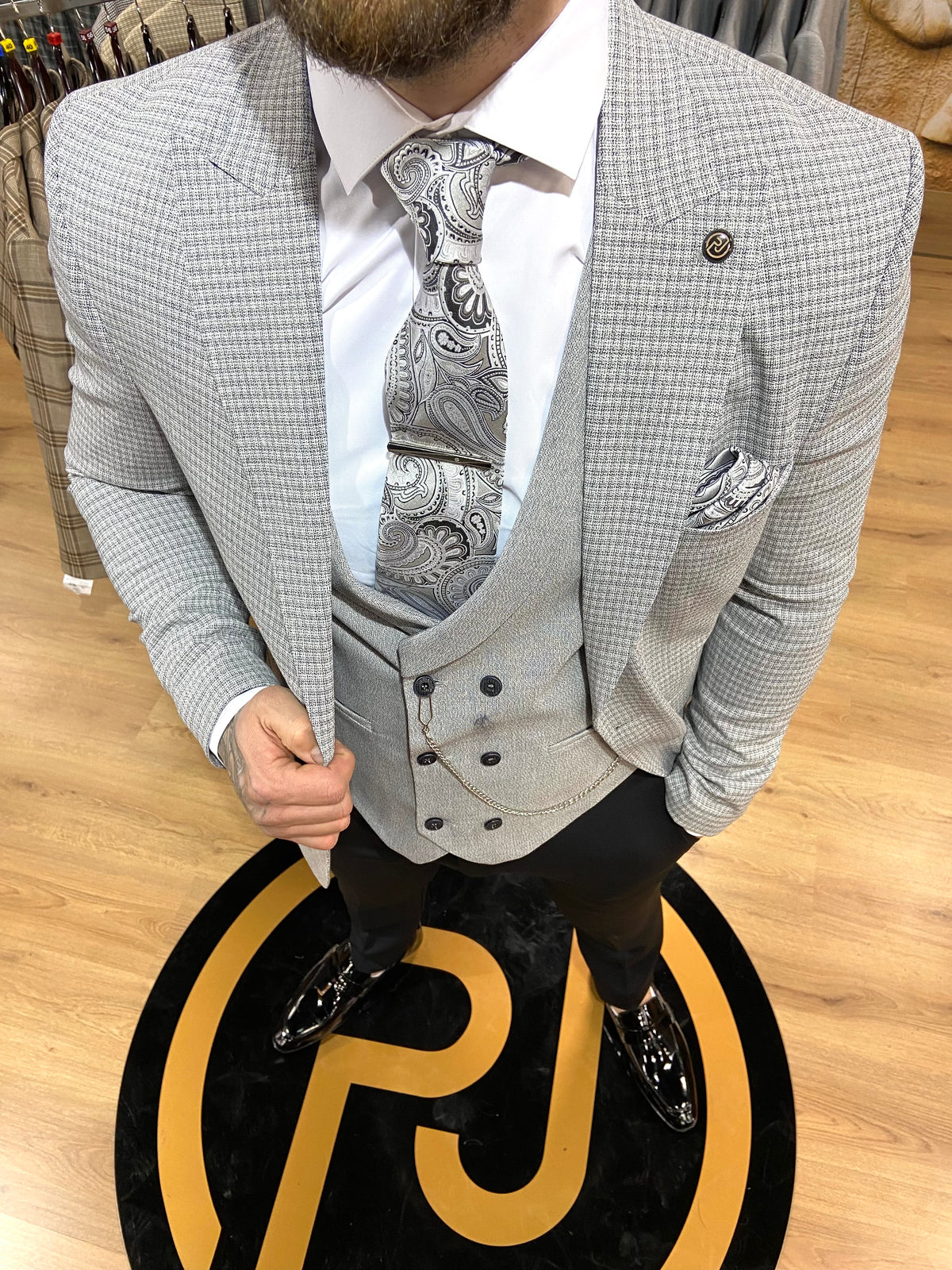 Mens grey 3 piece slim suit