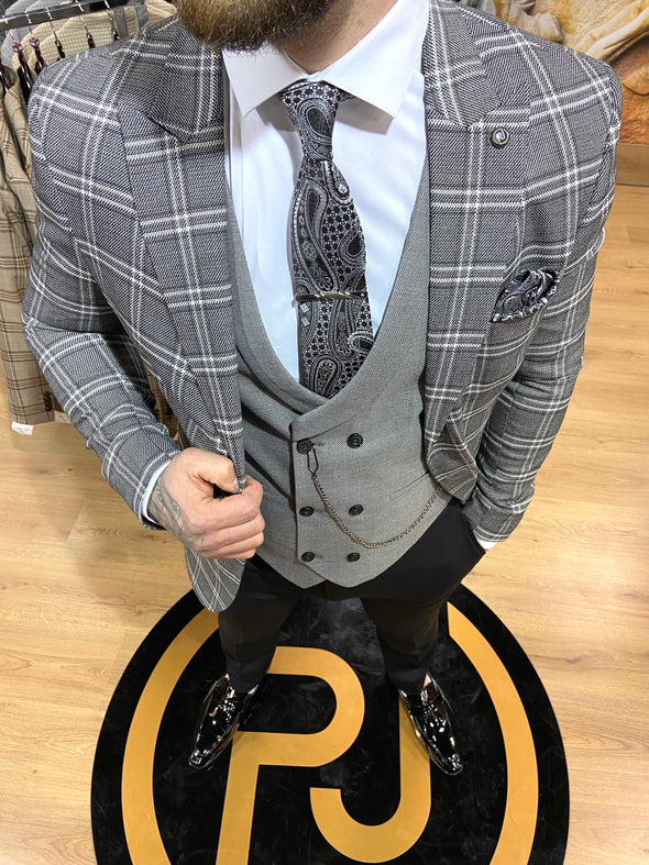Mens Grey 3 piece slim suit