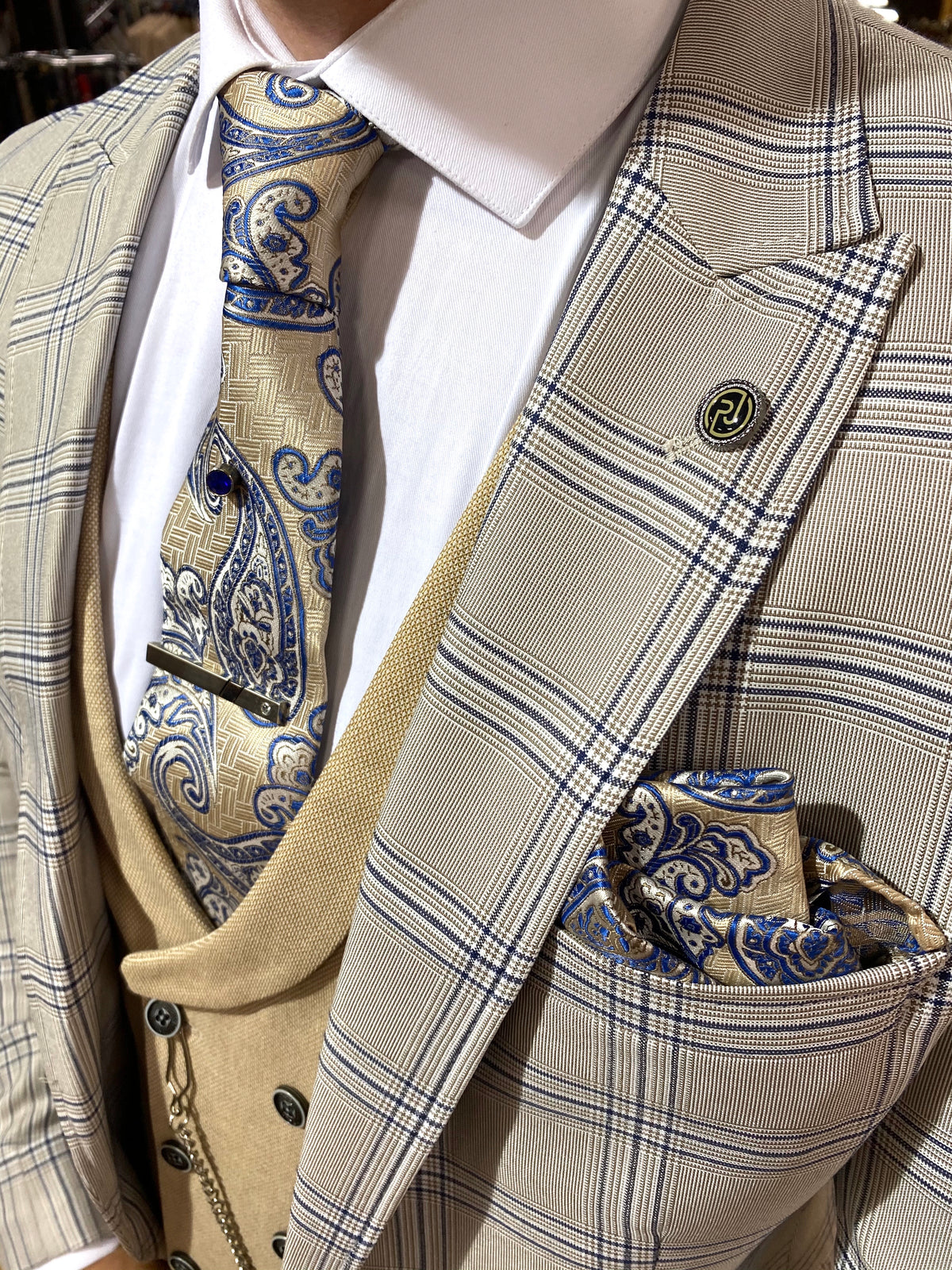 Alister - Beige/Blue 3 Piece Suit
