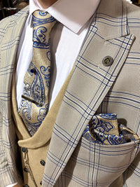 Alister - Beige/Blue 3 Piece Suit
