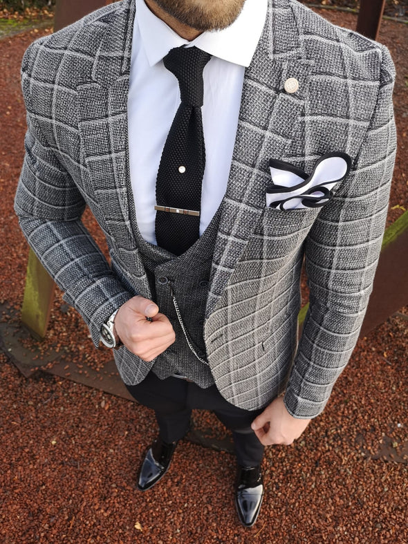 Hampton - Grey/Black 3 Piece Suit