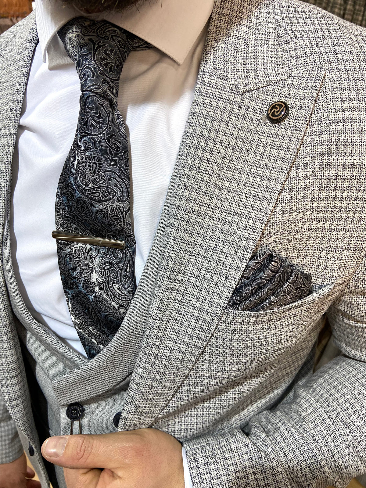 Mens grey 3 piece slim suit