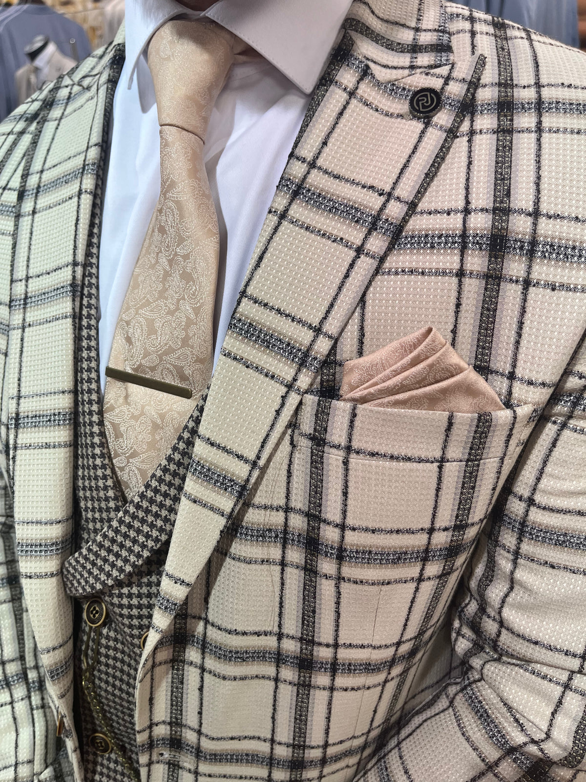 Pirlo - Cream/Black 3 Piece Suit