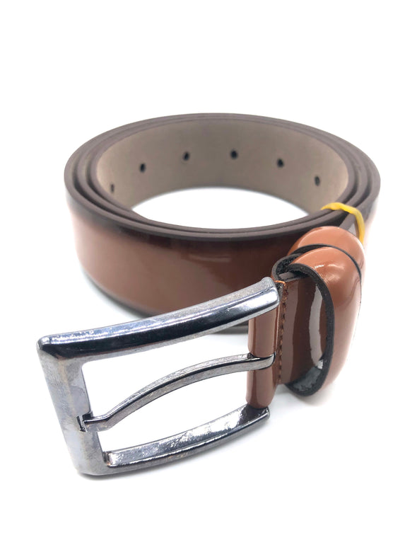 Faux Patent Leather Belt - Tan