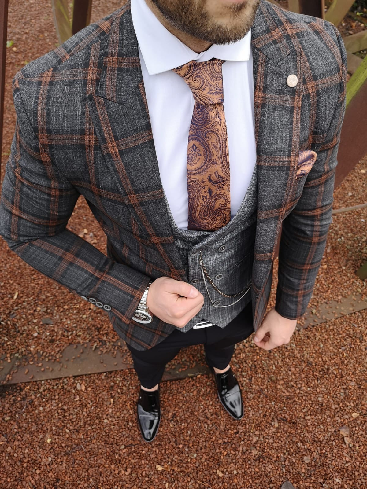 Mara 2 - Grey/Orange 3 Piece Suit