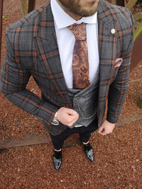 Mara 2 - Grey/Orange 3 Piece Suit