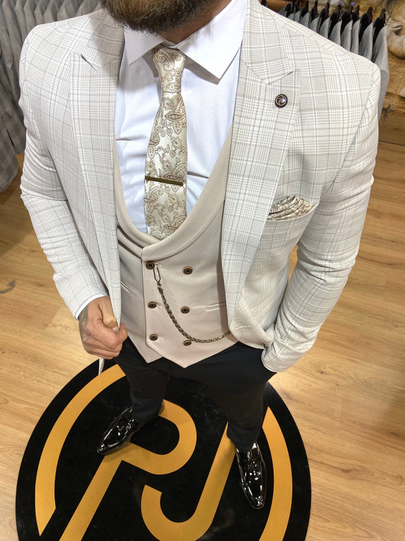 Statham - Stone/Cream 3 Piece Suit