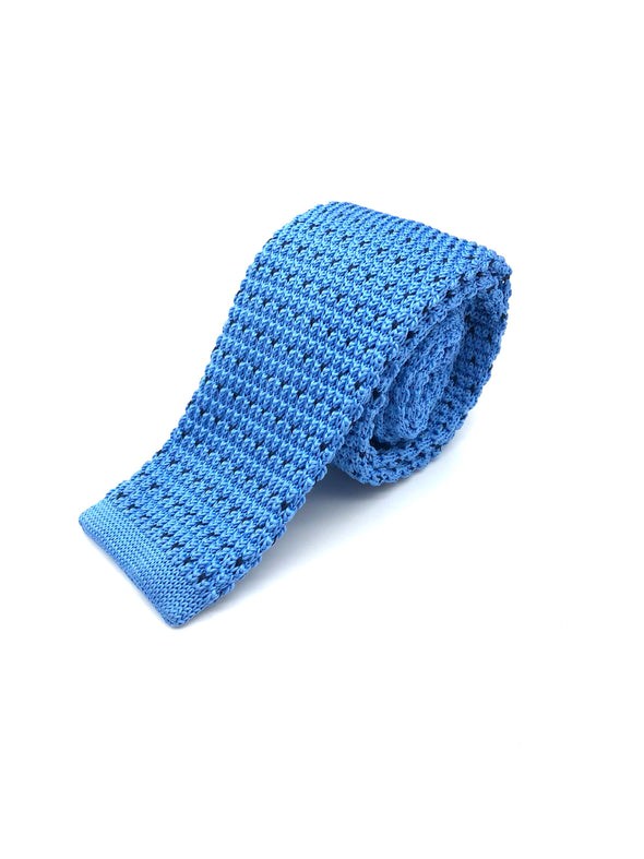 Knitted Flat Edge Pattern Tie - Sky Blue