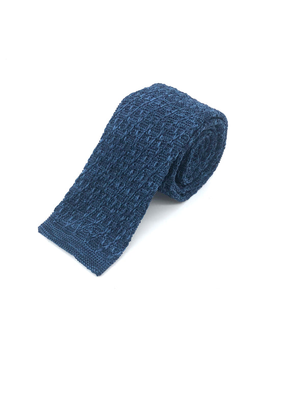 Knitted Flat Edge Pattern Tie - Navy