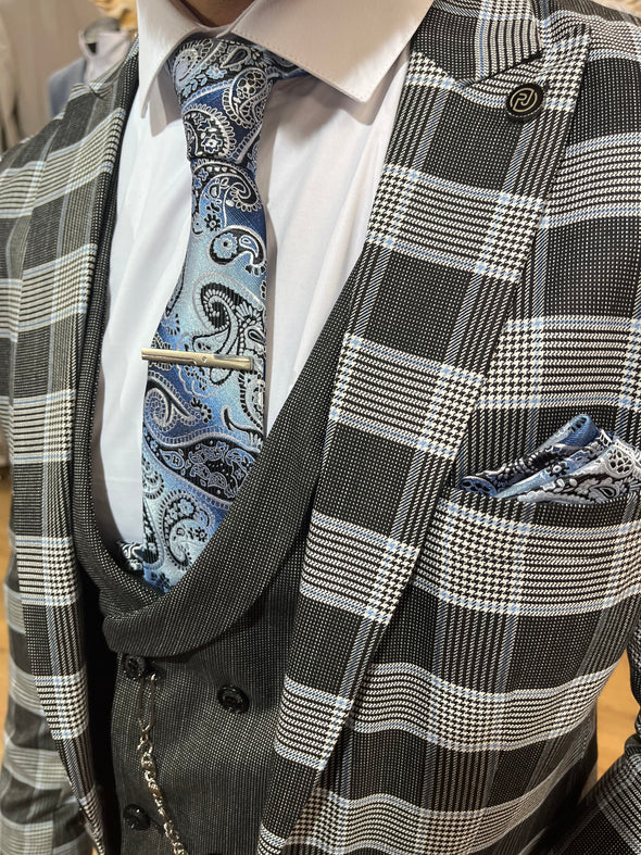 Zlatan - Black/Blue/Grey 3 Piece Suit