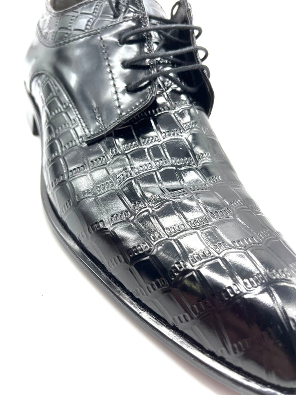 Croc Patent Leather Brogue Shoe - Black