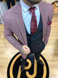 Mens red 3 piece slim suit