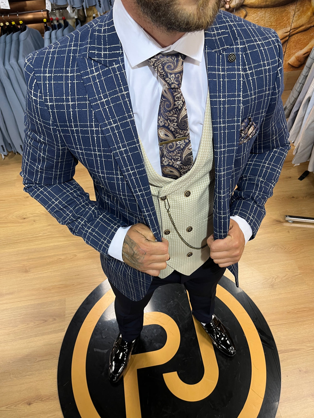 Del Piero - Navy/Cream 3 Piece Suit