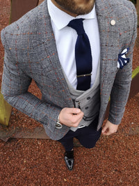 Medina - Steel Blue/Orange 3 Piece Suit