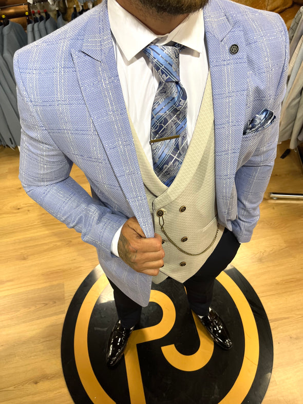 Hagi - Sky Blue/Cream 3 Piece Suit