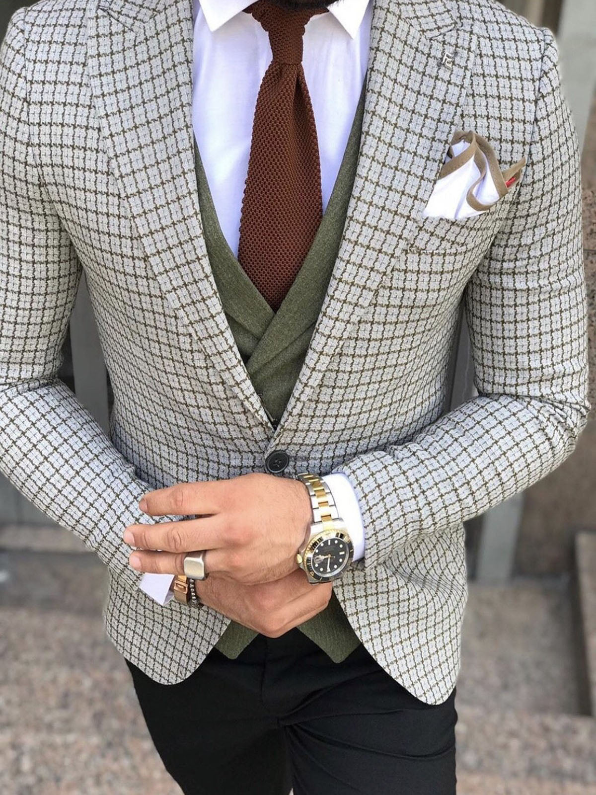 Pocket Square - Beige/White