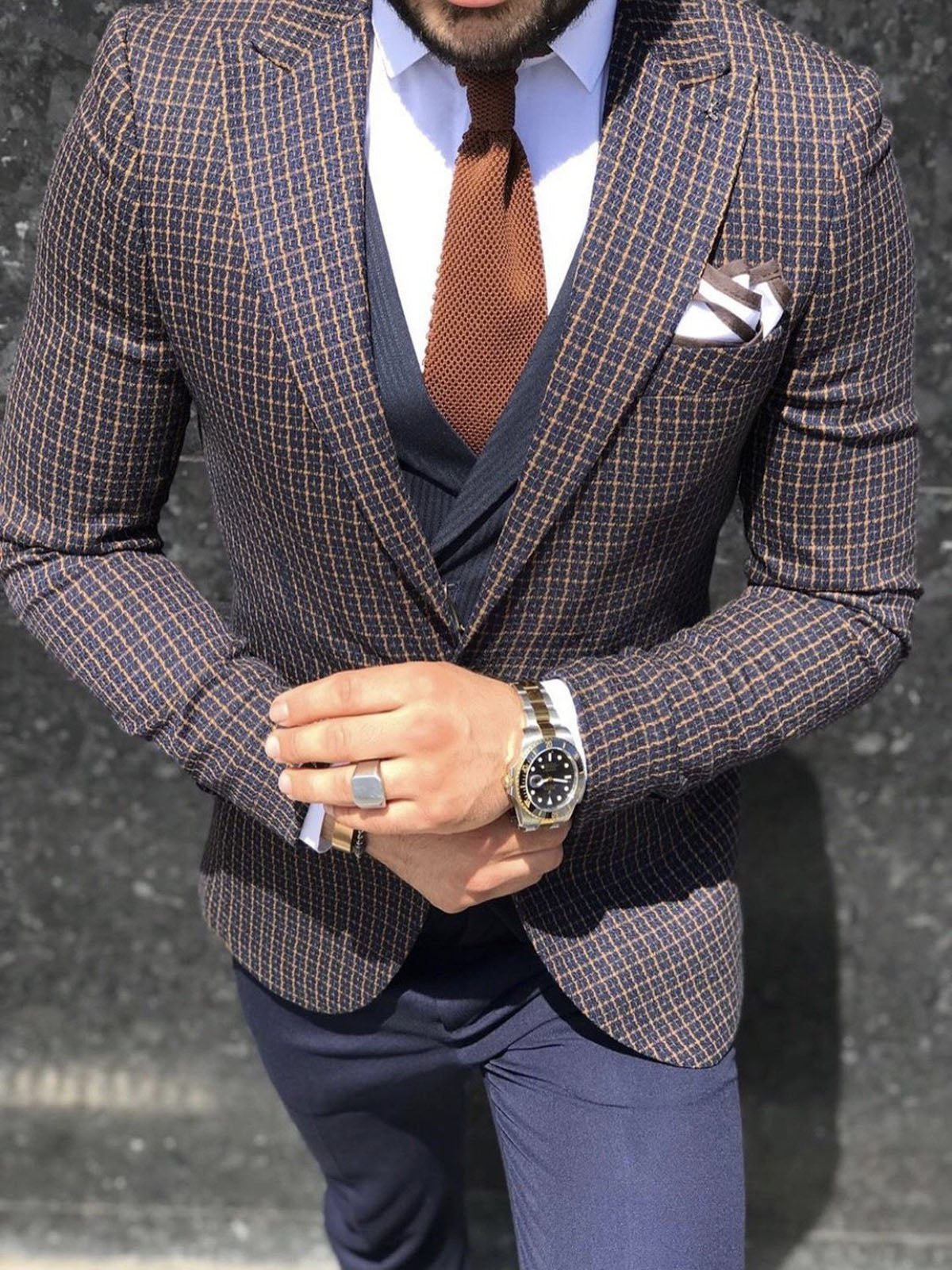 Pocket Square - Brown/White