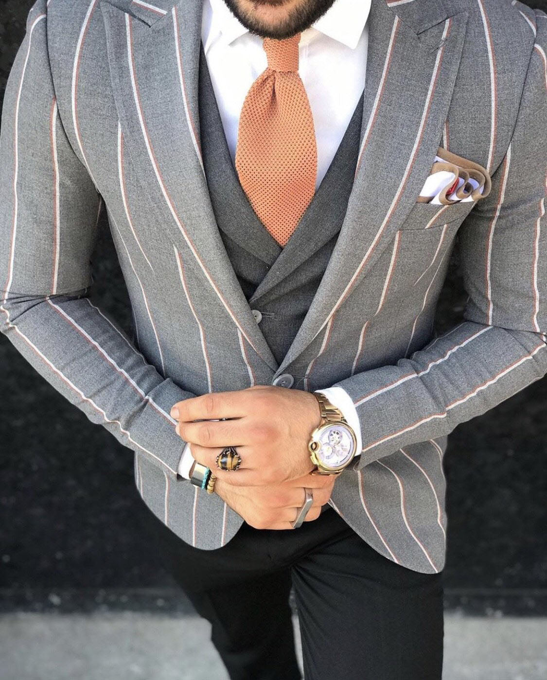 Knitted Flat Edge Tie - Orange